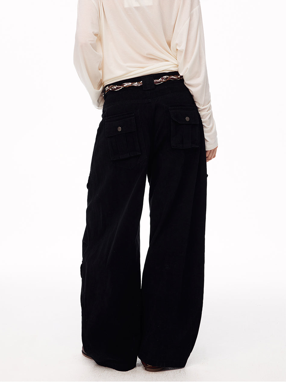 MADWITCH WASHED CURVED-LEG CARGO TROUSERS #5869
