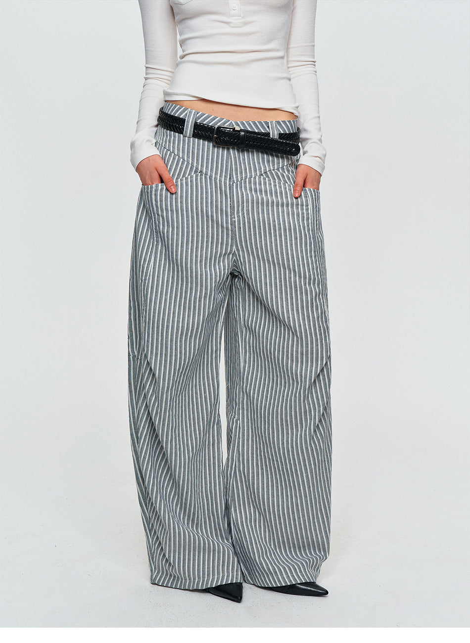 MADWITCH PLEATED STRIPED CURVED PANTS #CK61096