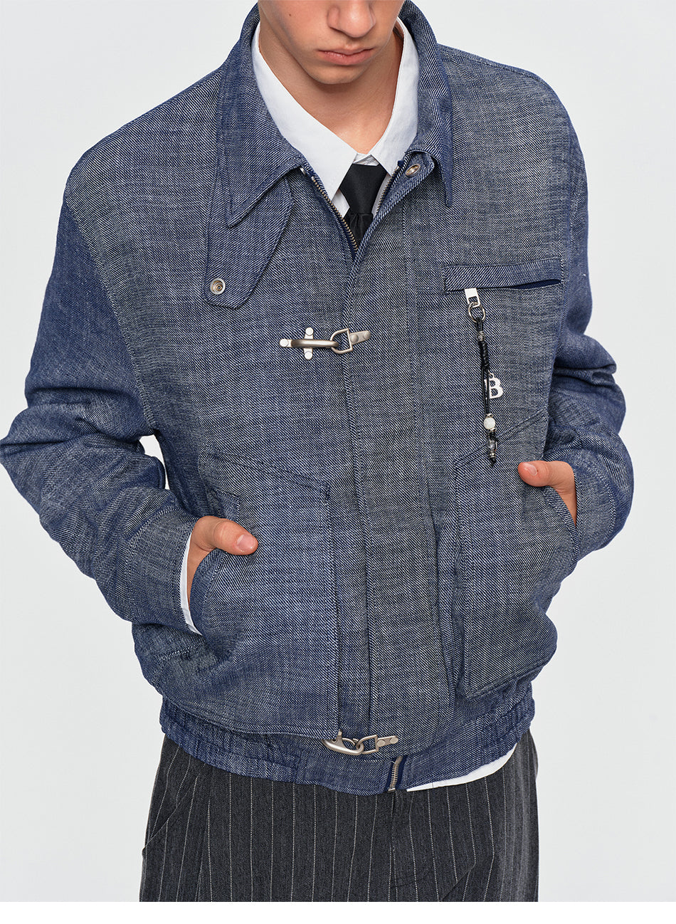 MADWITCH FLIGHT-BUCKLE LINEN-BLEND TEXTURED CROPPED JACKET #880930