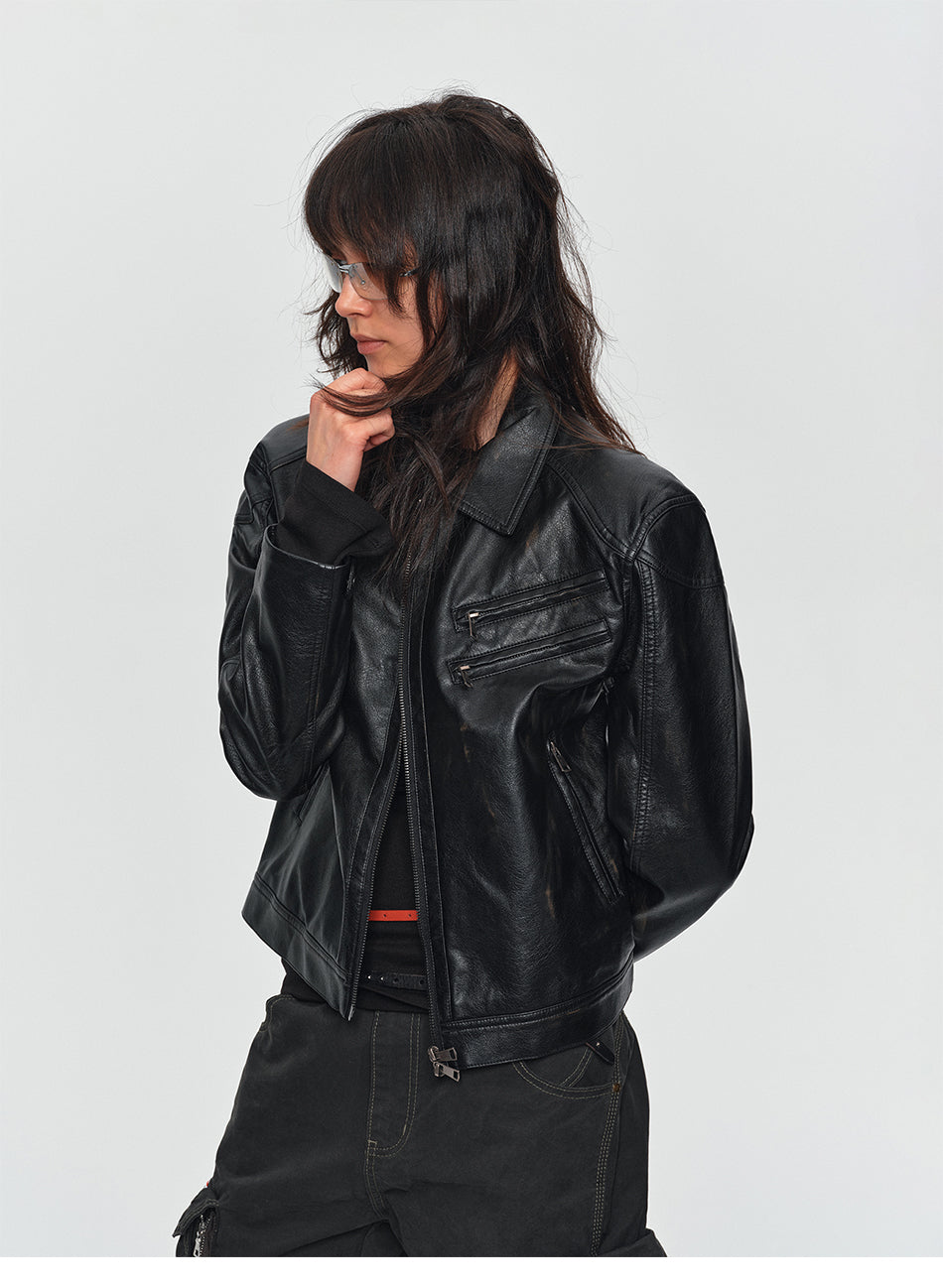 MADWITCH VINTAGE WASHED PU BIKER JACKET #AW26138