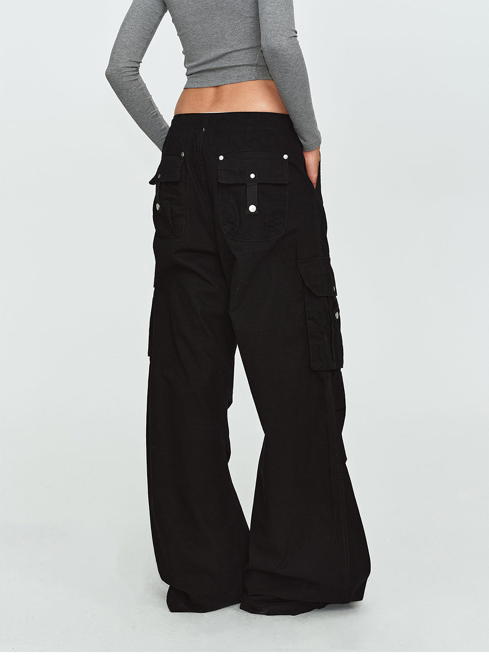 MADWITCH PLEATED MULTI-POCKET CURVED-LEG CARGO PANTS #6856