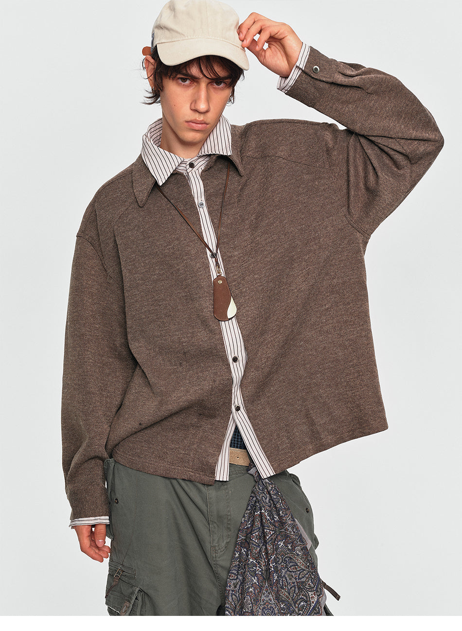 MADWITCH LAYERED BUTTONED COLLAR TEXTURED KNIT SWEATSHIRT #880813