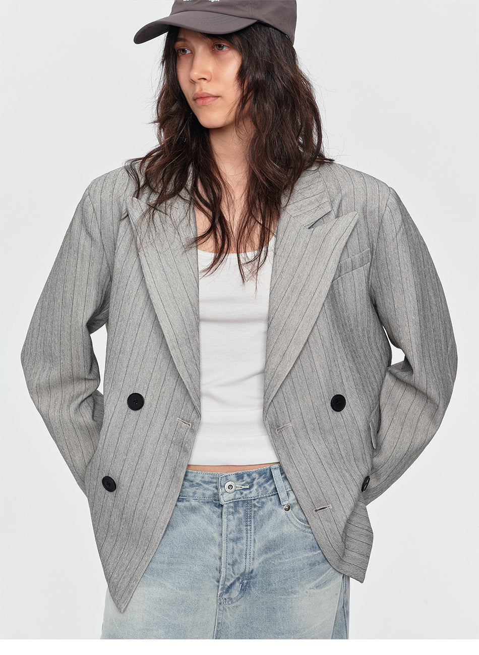MADWITCH PINSTRIPE DOUBLE-BREASTED OVERSIZED BLAZER #AW26130