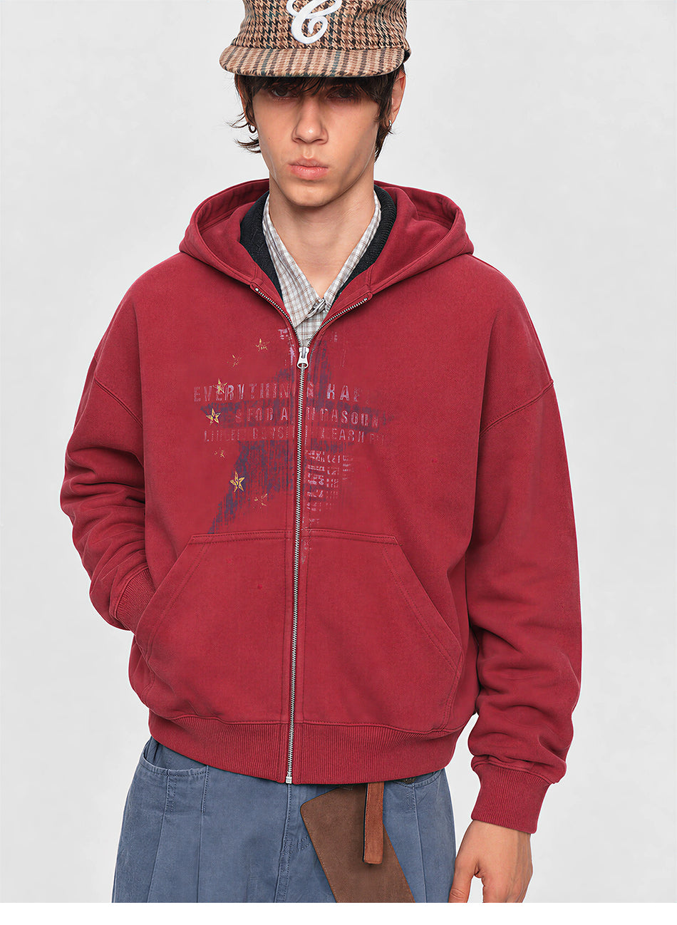 MADWITCH STAR GRAPHIC WASHED ZIP HOODIE #27561