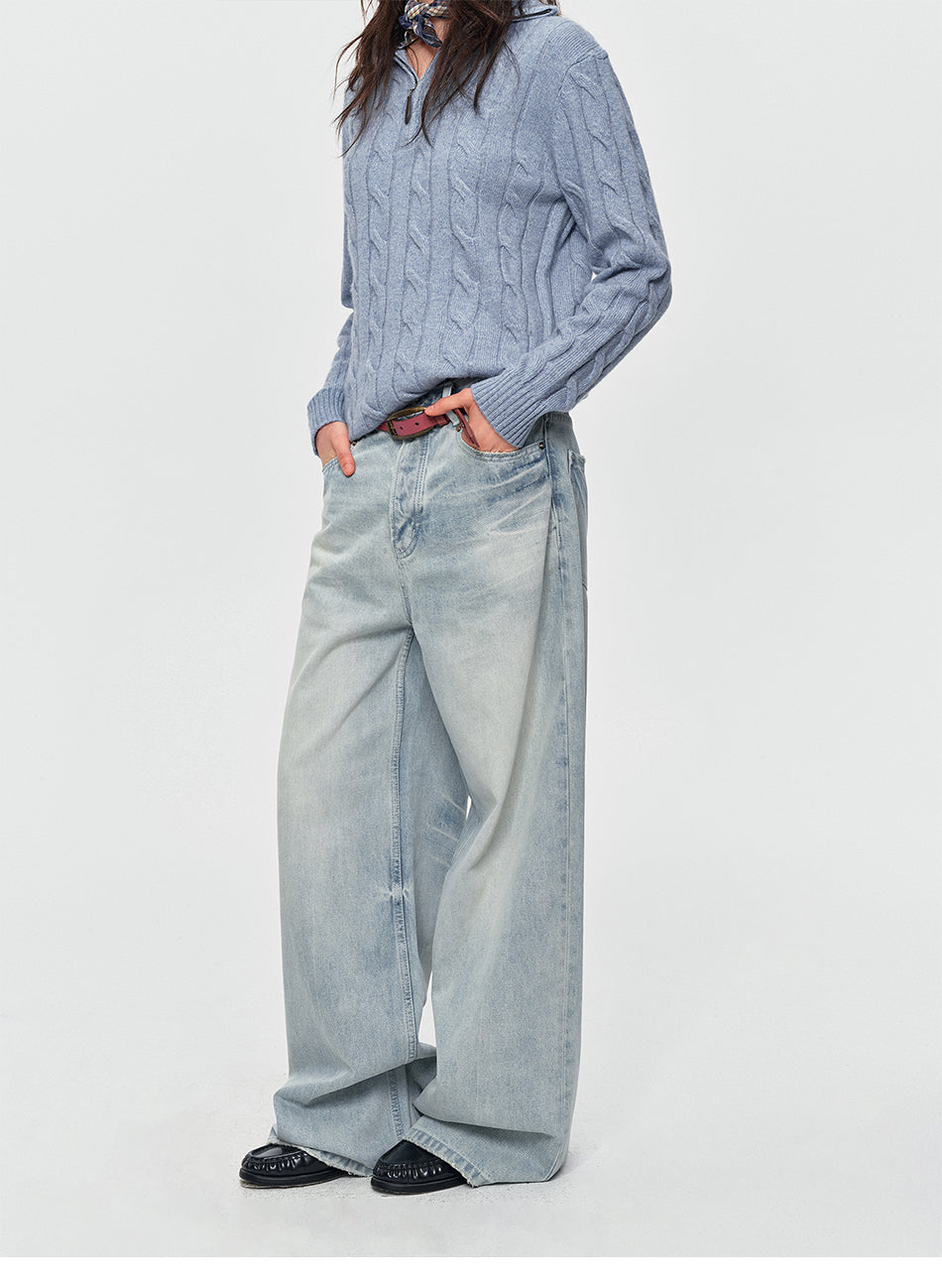 MADWITCH VINTAGE WASHED DRAPED WIDE-LEG JEANS #BKJ7102