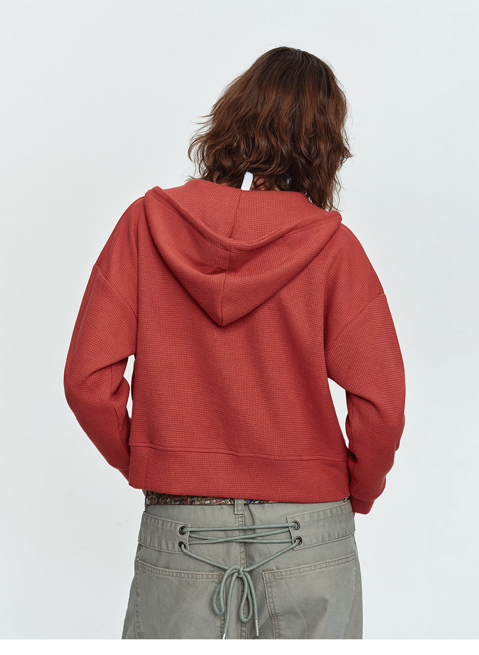 MADWITCH CROPPED WAFFLE-KNIT ZIP HOODIE #L2026736
