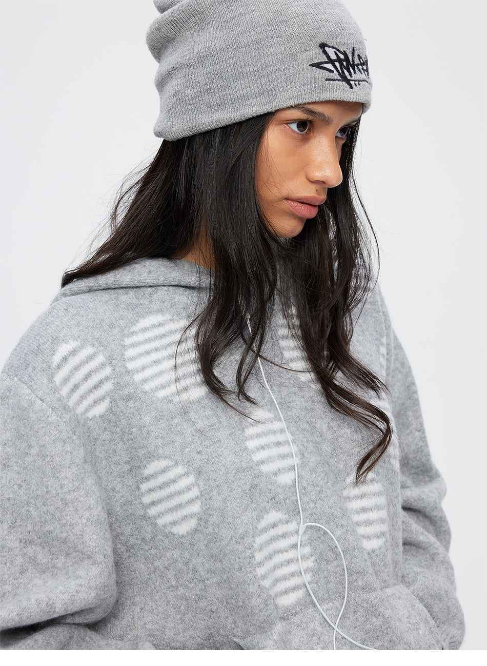 MADWITCH POLKA-DOT JACQUARD CROPPED HOODED SWEATER #MYC033