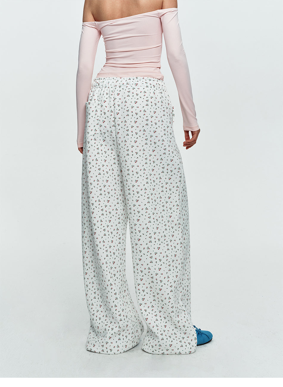 MADWITCH FLORAL-PRINT ELASTIC-WAIST WIDE-LEG PANTS #C1100