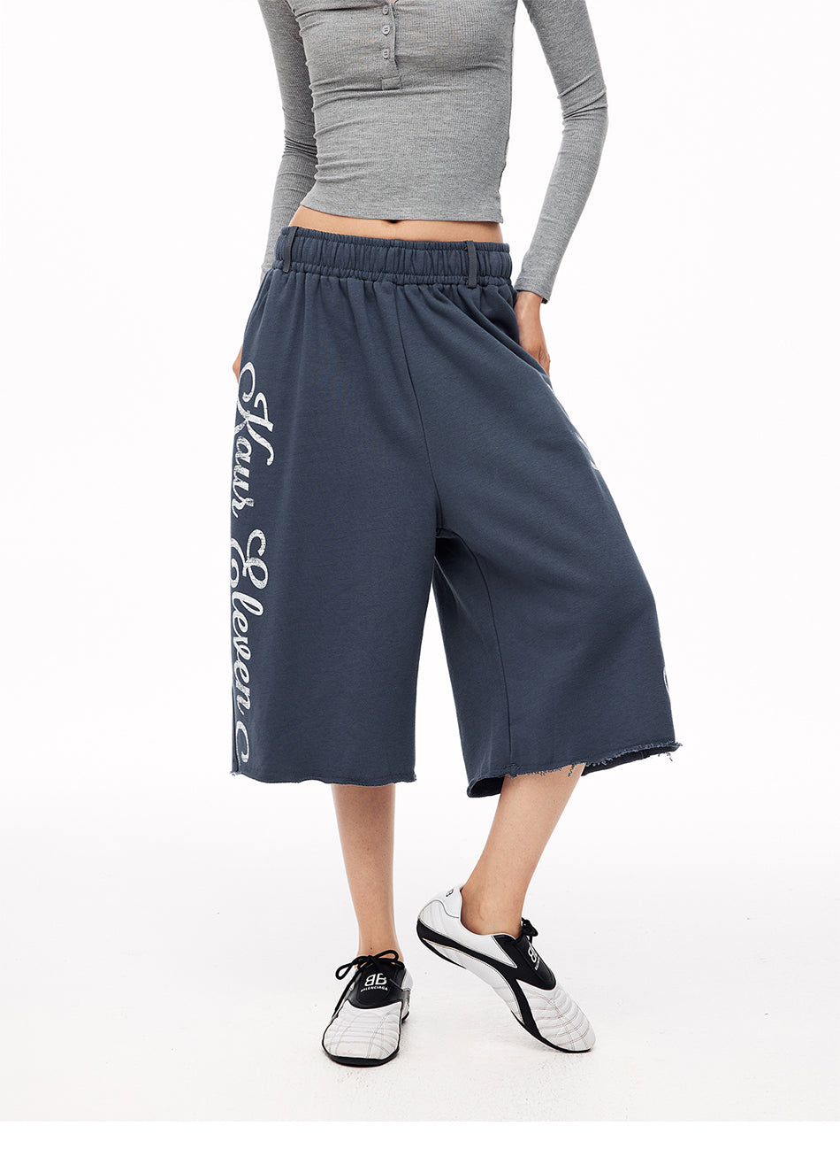 MADWITCH VINTAGE GRAPHIC RAW EDGE SWEAT CAPRI PANTS #CK280D