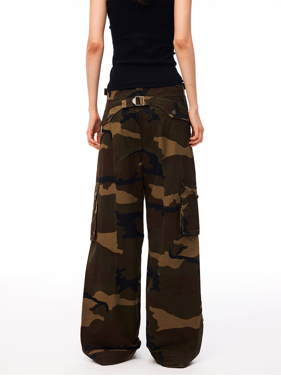 MADWITCH CAMO MULTI-POCKET BUCKLE-BACK CARGO TROUSERS #CK61026