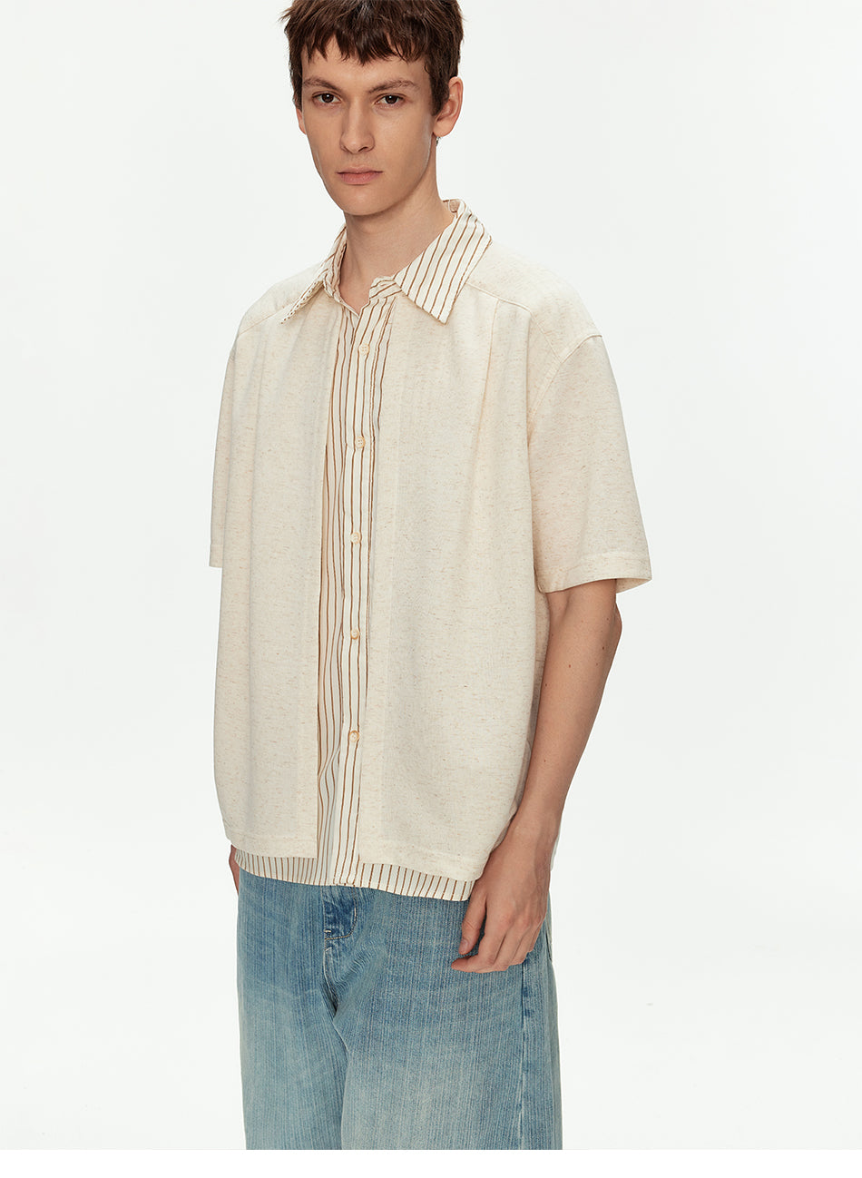MADWITCH LINEN BLEND SHIRT COLLAR TEE #880925