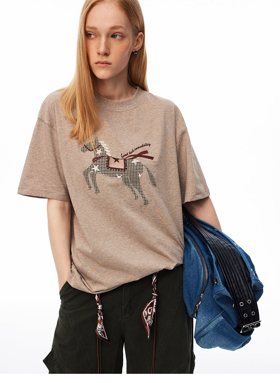 MADWITCH PLAID HORSE PATCH EMBROIDERED TEE #880898