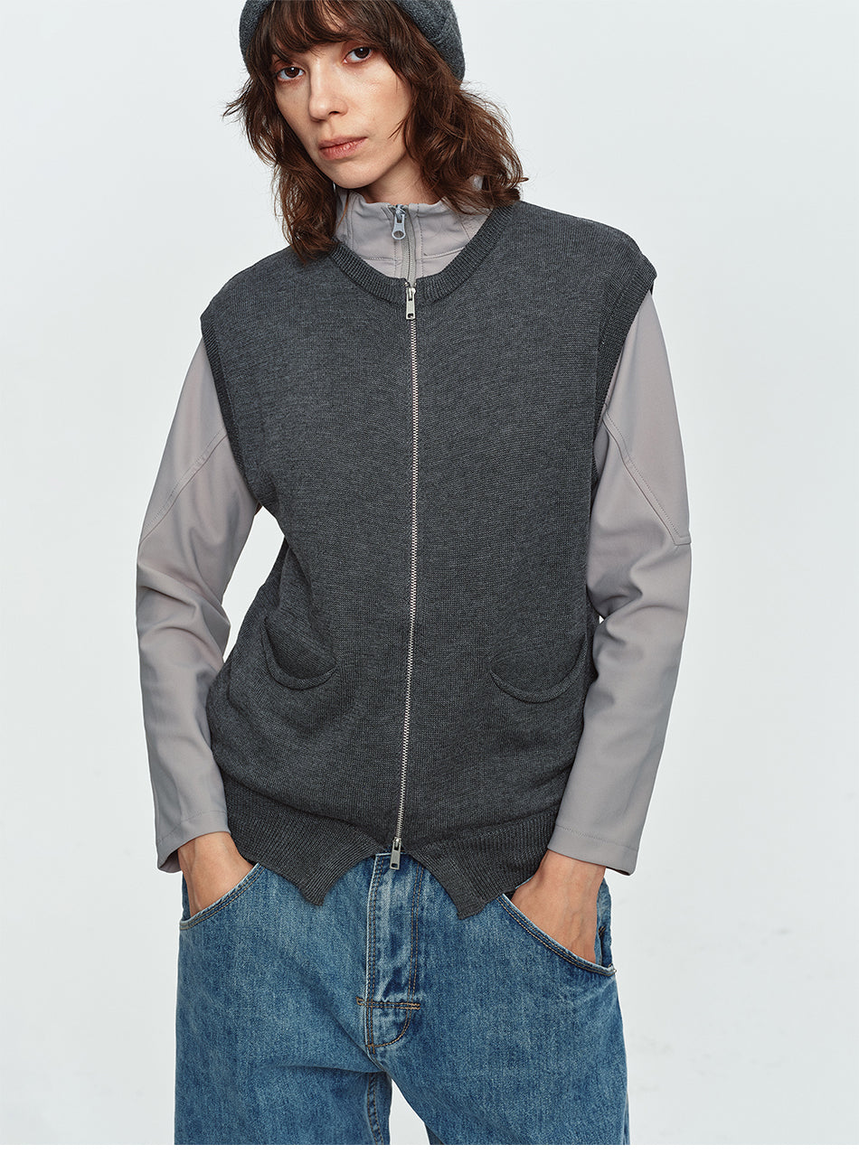 MADWITCH DUAL-ZIP CREWNECK KNIT VEST #MYCB031