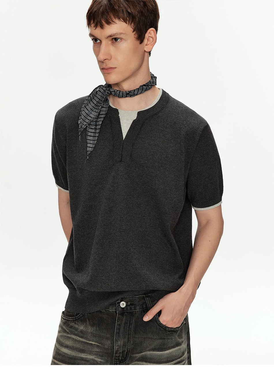 MADWITCH CONTRAST HENLEY KNIT T SHIRT #68659
