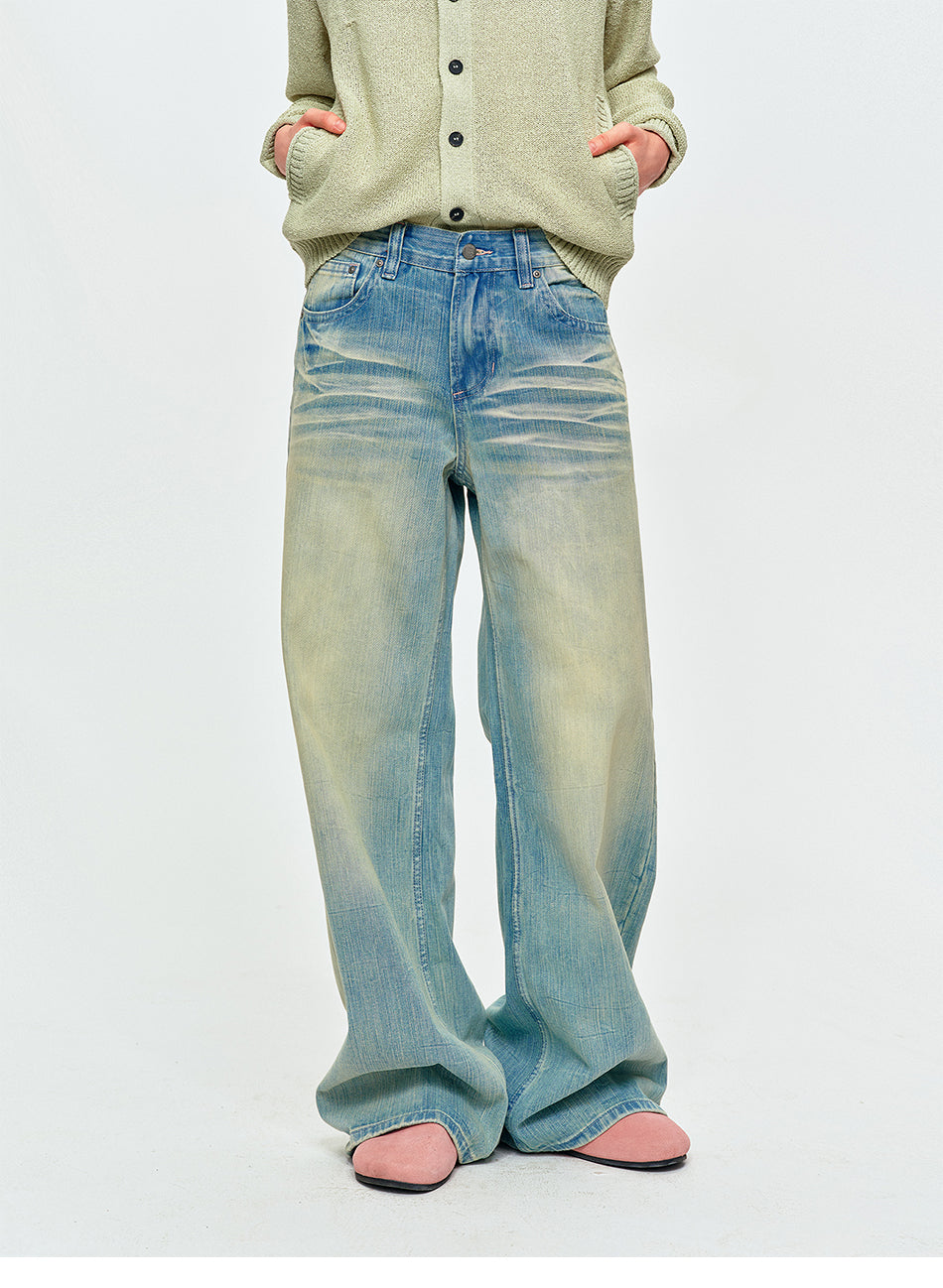 MADWITCH SLUB-WASHED WIDE-LEG JEANS #GPCN9856