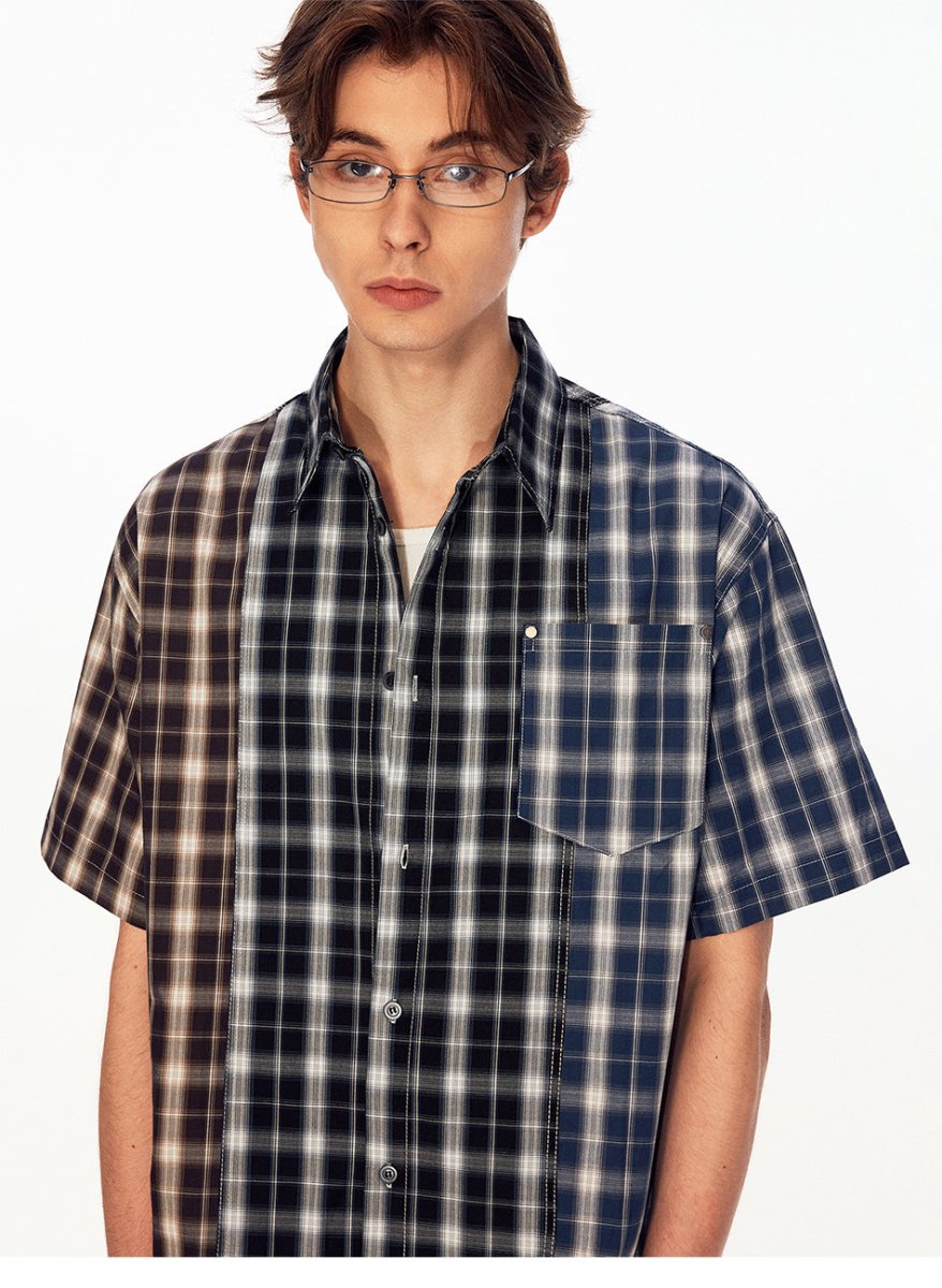 MADWITCH VINTAGE PLAID PATCHWORK SHIRT 991215 - MadWitch Store