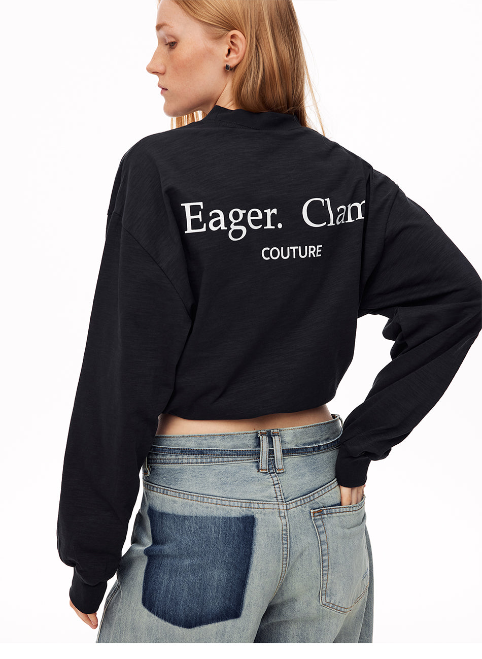 MADWITCH LOOSE LETTER-PRINT MOCK-NECK LONG-SLEEVE T-SHIRT #N2096