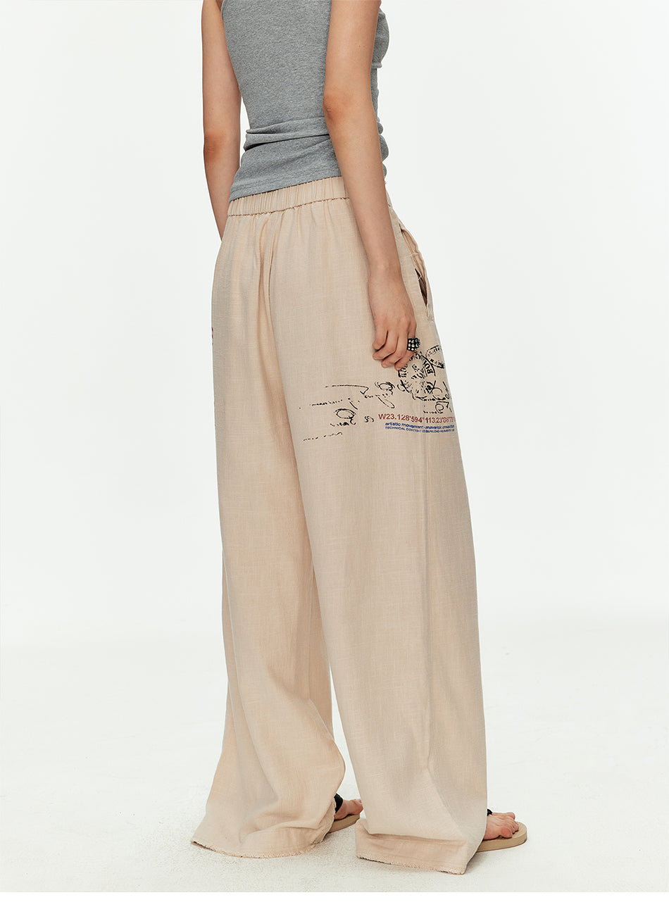 MADWITCH PRINTED LINEN DRAWSTRING PANTS #CK61035