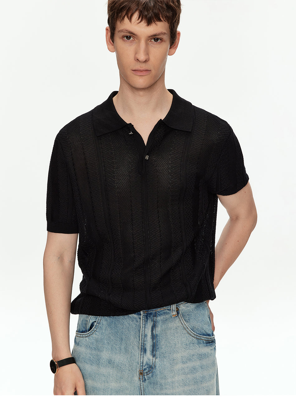 MADWITCH LYOCELL TEXTURED KNIT POLO SHIRT #AW26821