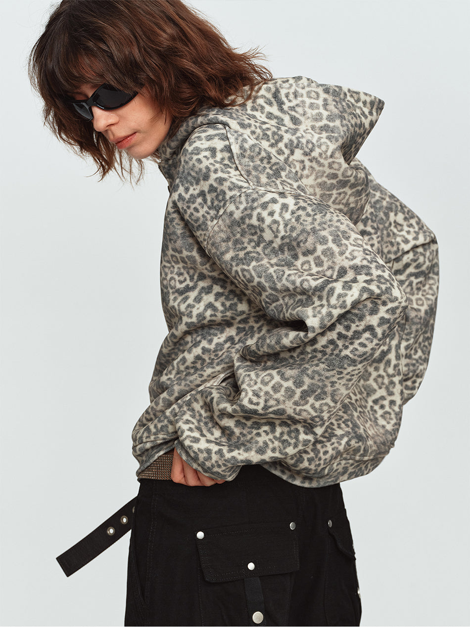 MADWITCH FADED LEOPARD-PRINT OVERSIZED ZIP HOODIE #AW26192