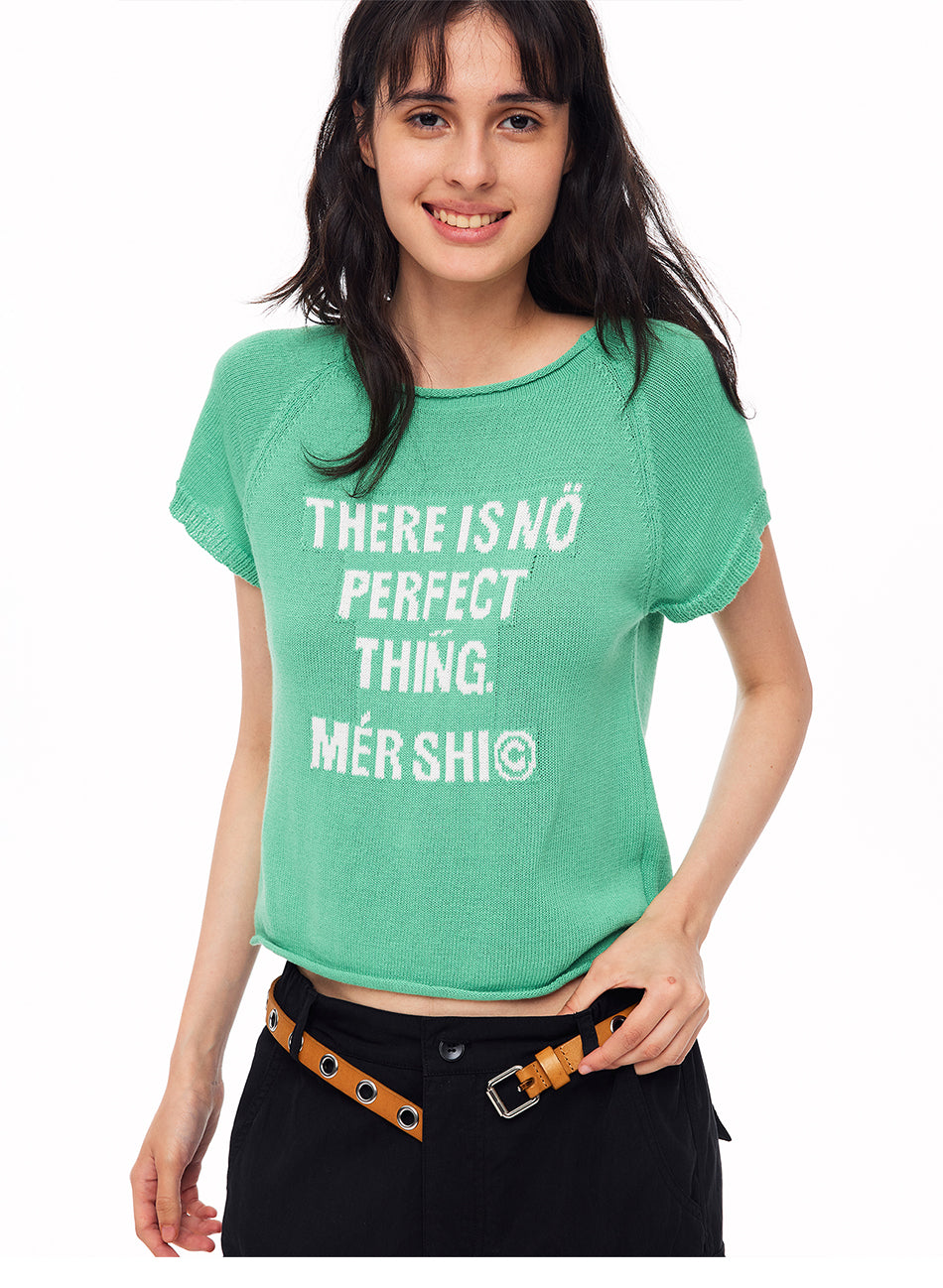 MADWITCH LETTER JACQUARD RIBBED CROPPED KNIT TEE #8787