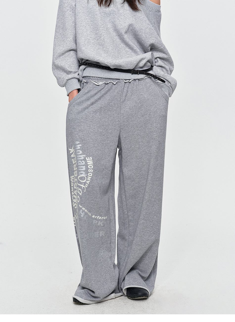 MADWITCH DISTRESSED GRAPHIC WIDE-LEG SWEATPANTS #C1035