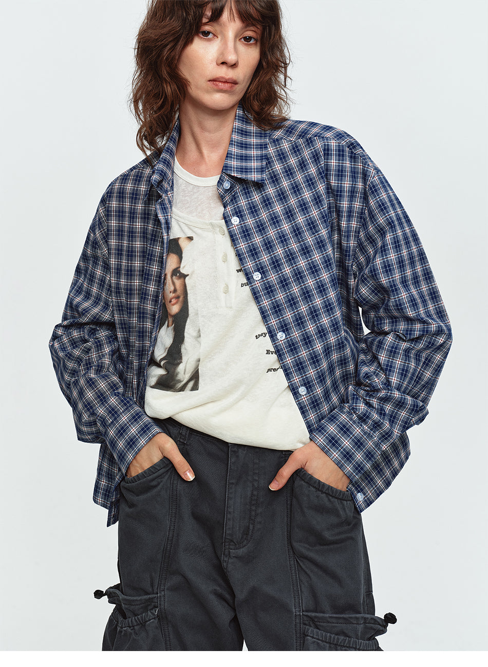 MADWITCH CROPPED OVERSIZED PLAID OVERSHIRT #AM26801