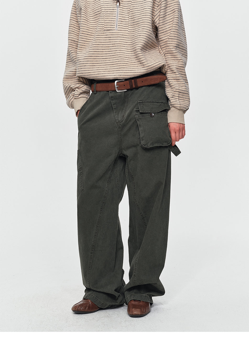 MADWITCH WASHED ASYMMETRIC CARGO TROUSERS #A641