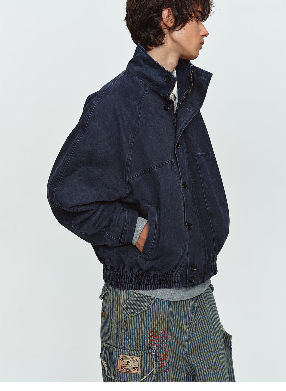 MADWITCH WASHED STAND-COLLAR RIBBED-HEM JACKET #AW26608
