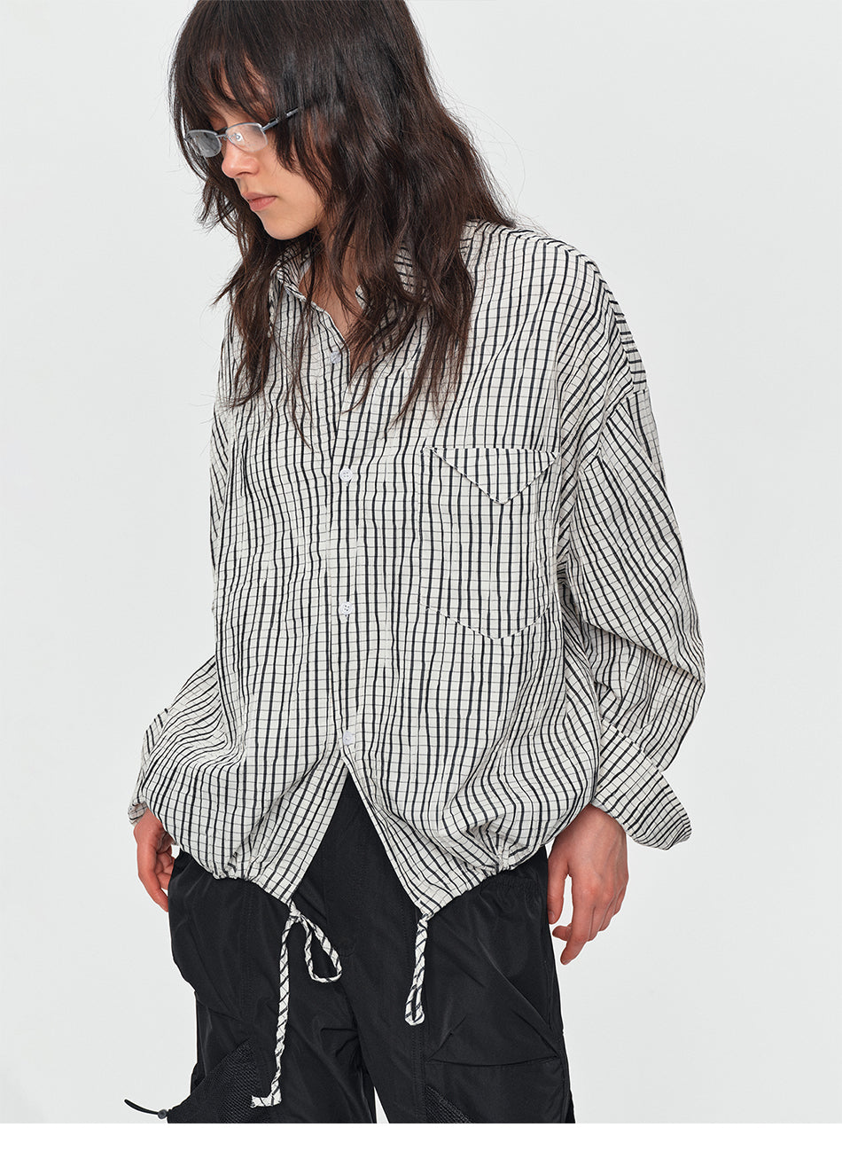 MADWITCH DRAWSTRING PLAID OVERSIZED SHIRT #26092