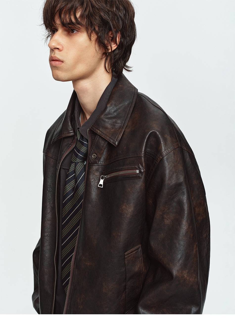 MADWITCH BURNISHED COLLARED CROPPED FAUX-LEATHER UTILITY JACKET #991521