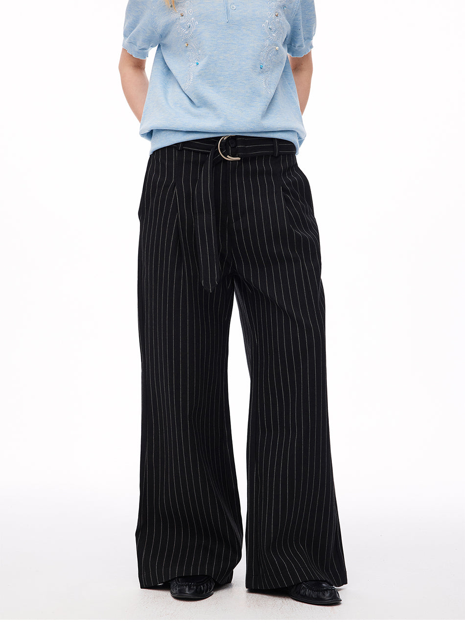 MADWITCH VINTAGE STRIPED BELTED WIDE-LEG TROUSERS #AW26170
