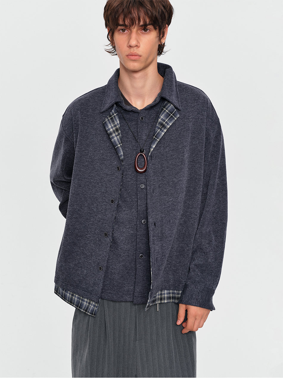 MADWITCH LAYERED PLAID-COLLAR BUTTONED SWEATSHIRT #880936