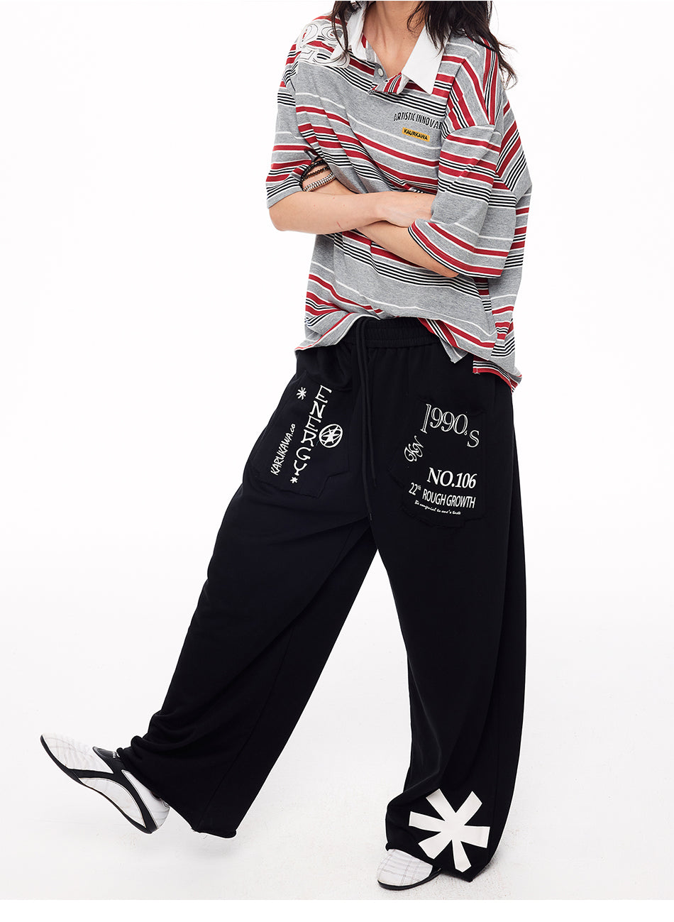 MADWITCH VINTAGE GRAPHIC DISTRESSED WIDE-LEG SWEATPANTS #CK61086