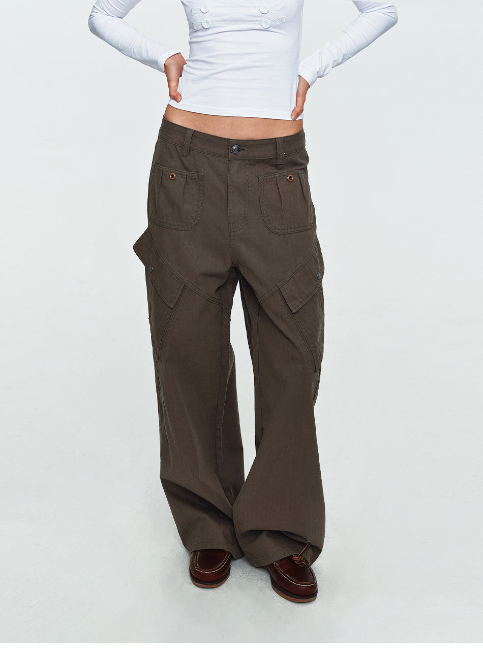 MADWITCH CONTRAST-STITCH MULTI-POCKET CARGO TROUSERS #A647