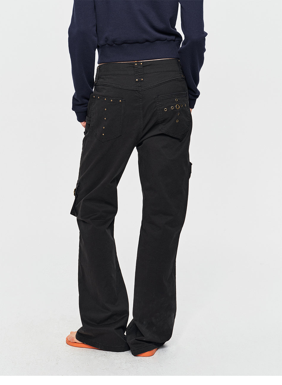 MADWITCH STUDDED LOW-RISE FLARED CARGO PANTS #CN3657