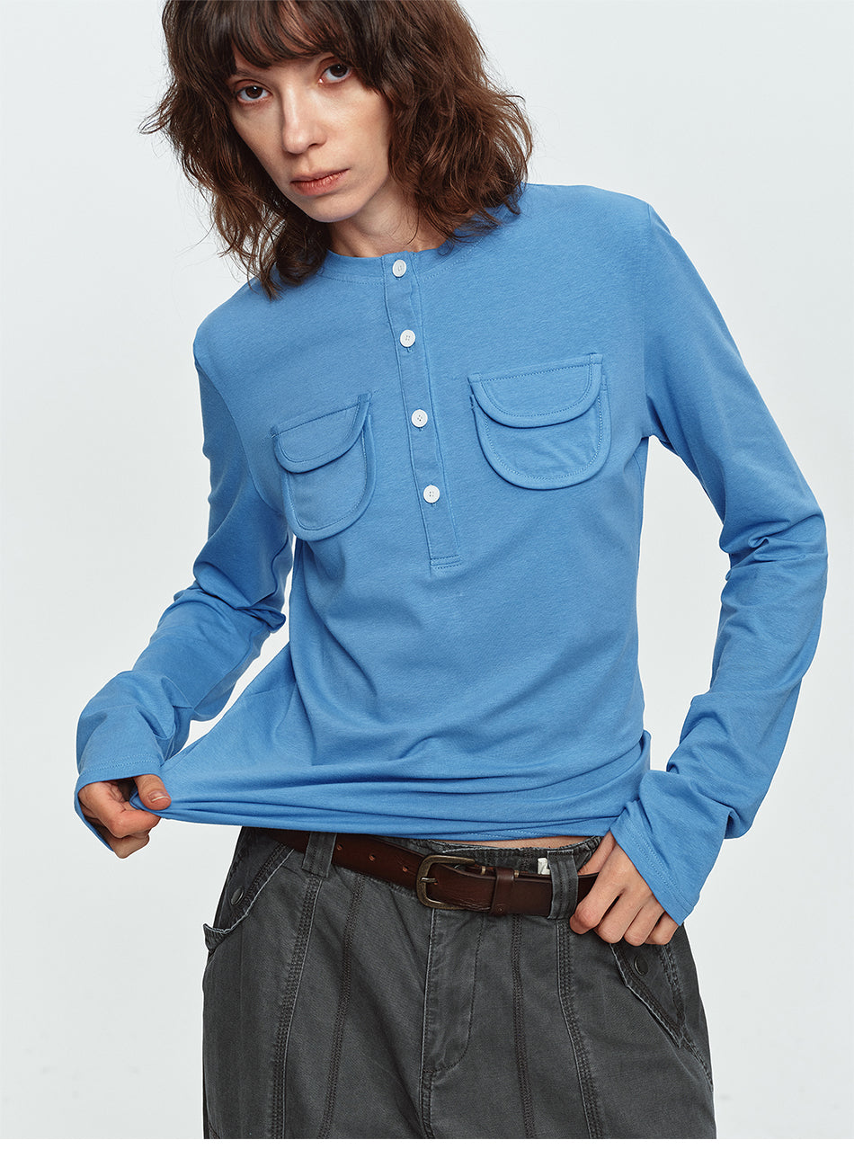 MADWITCH LYOCELL-BLEND DUAL-POCKET HENLEY SHIRT #MD26801C