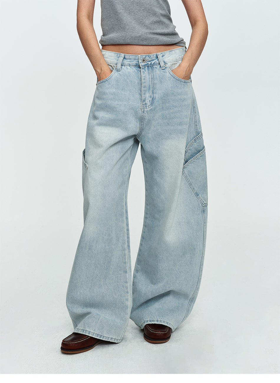 MADWITCH SIDE-POCKET LIGHT-WASH CURVED-LEG JEANS #K7388