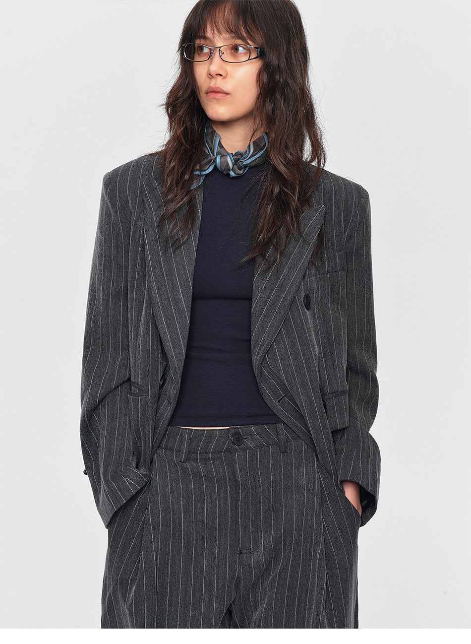 MADWITCH STRIPED DOUBLE-BREASTED OVERSIZED BLAZER #AW26123