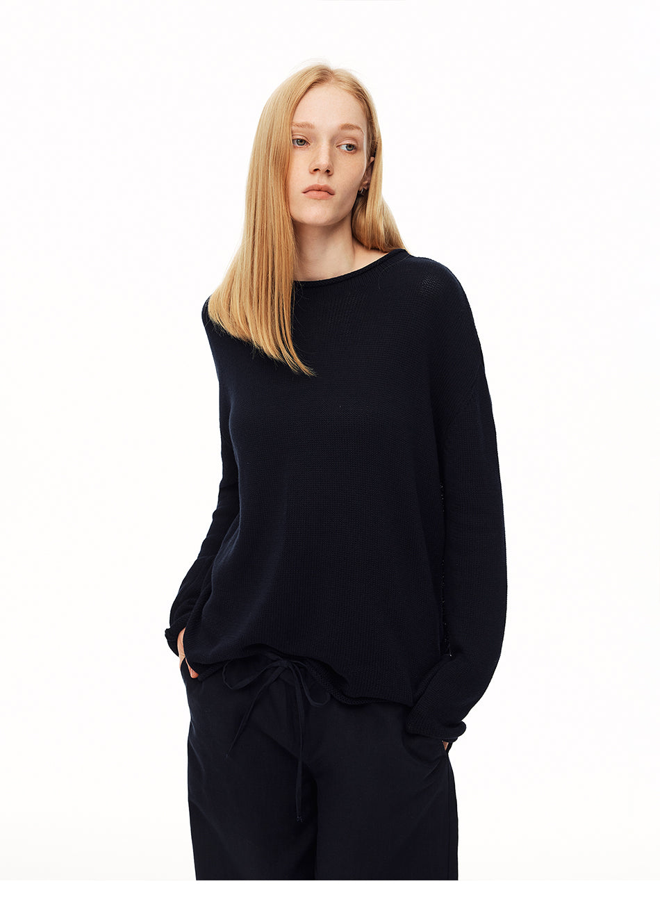 MADWITCH MINIMALIST MOCK NECK ROLL EDGE KNIT SHIRT #MYC021