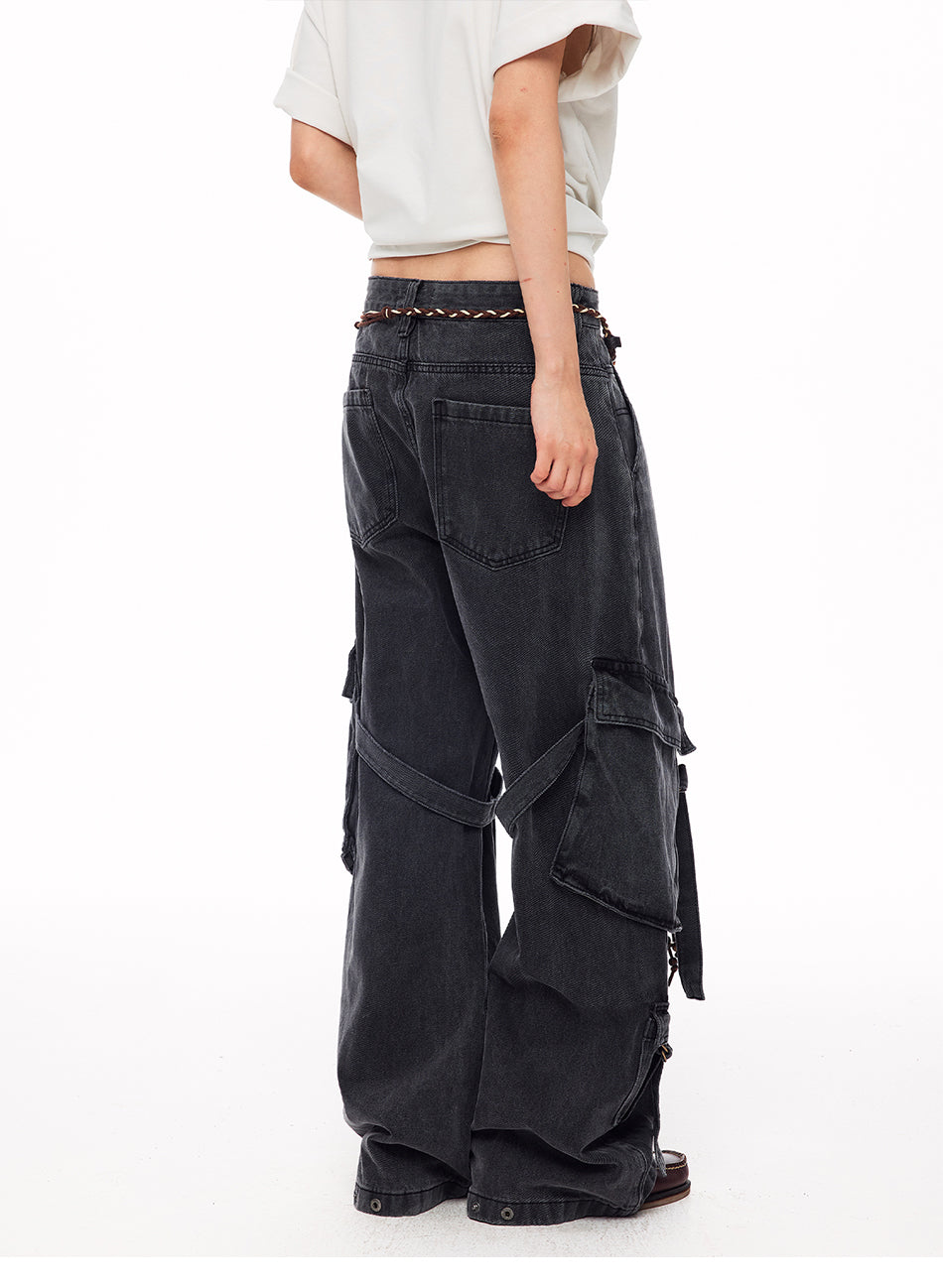 MADWITCH WASHED STRAPPED CARGO JEANS #MC2602