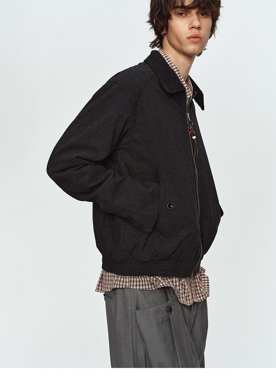 MADWITCH CONTRAST-COLLAR TWO-WAY-ZIP HARRINGTON JACKET #2606WT6067