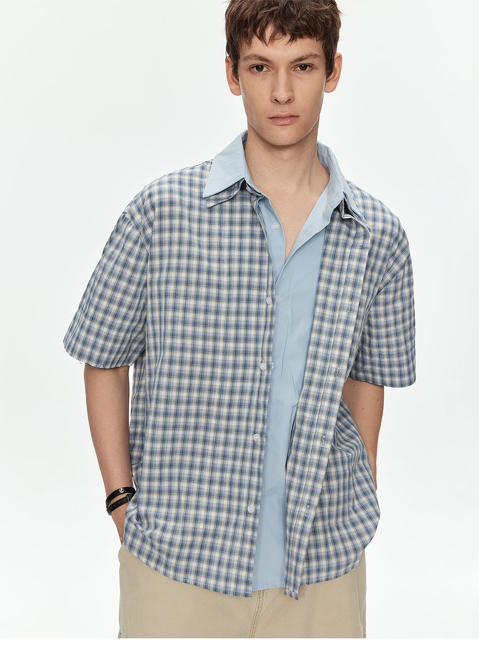 MADWITCH VINTAGE FAUX LAYER PLAID SHIRT #2756