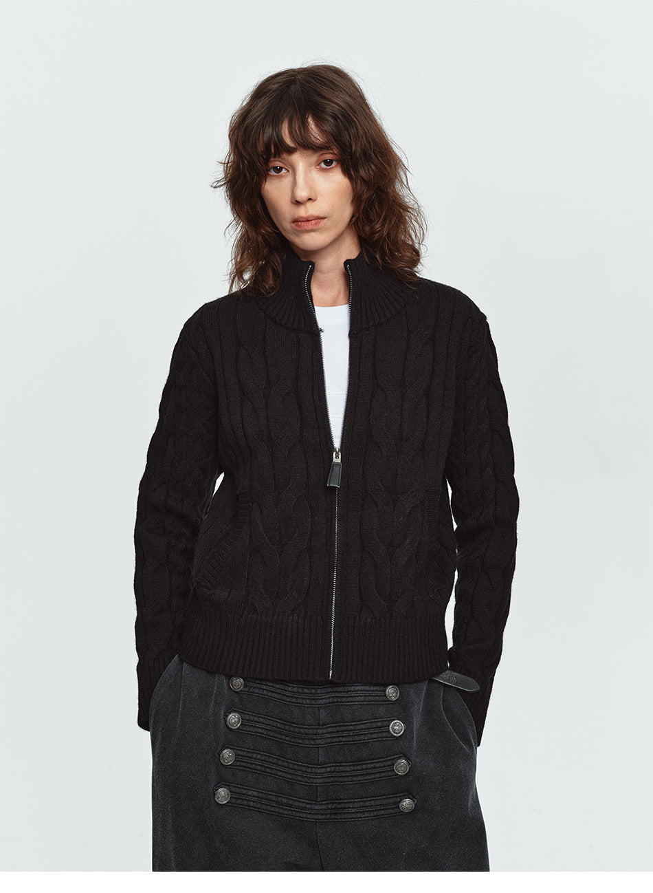MADWITCH CABLE-KNIT STAND-COLLAR CARDIGAN SWEATER #L2026709