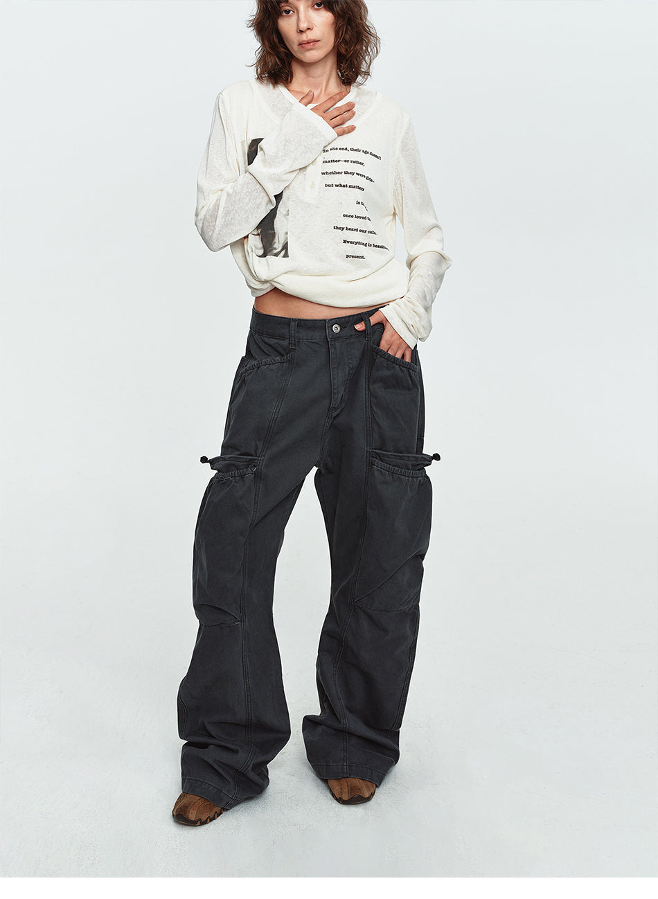 MADWITCH WASHED PANELLED WIDE-LEG CARGO PANTS #DR9623
