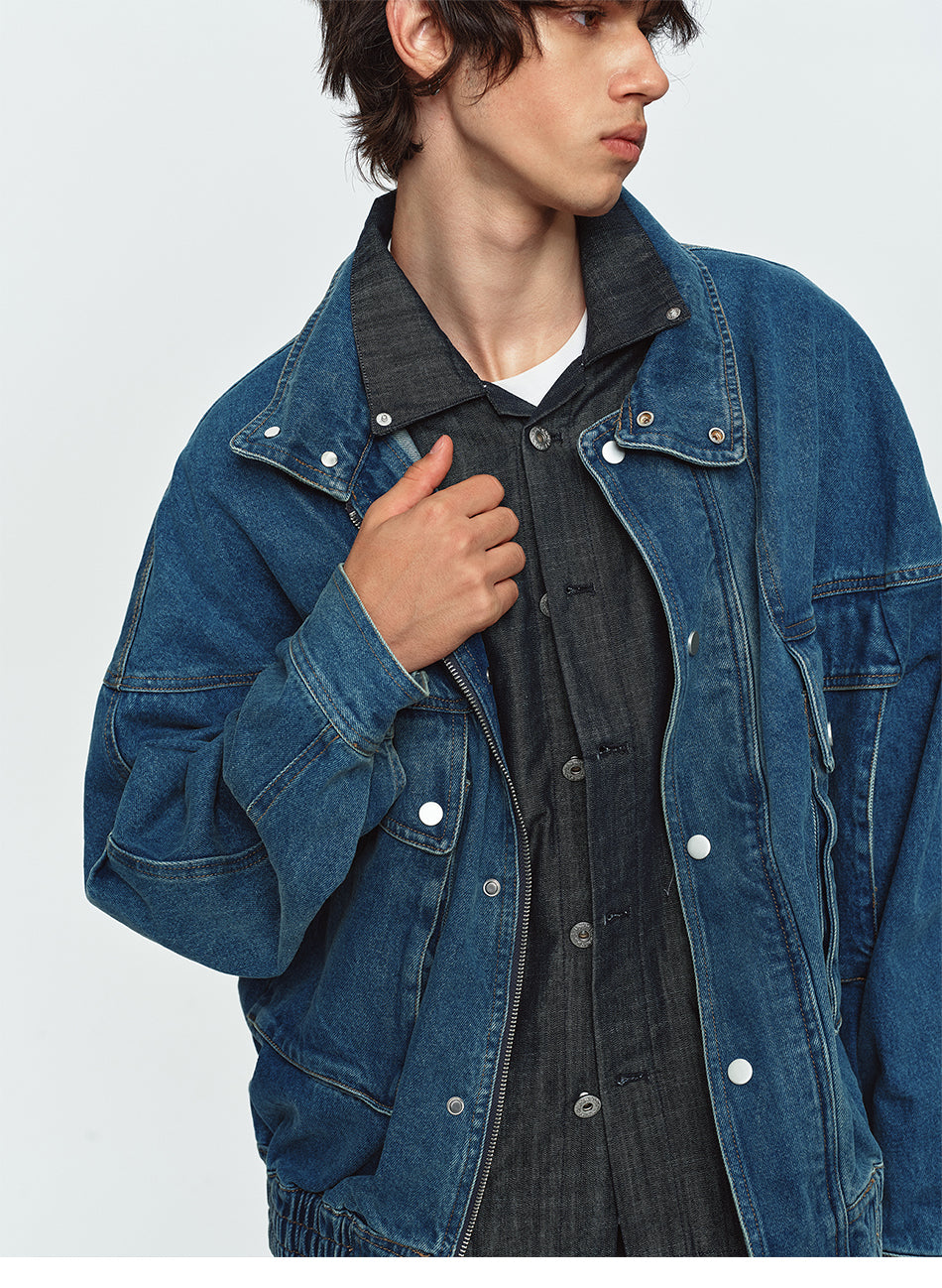 MADWITCH ELASTIC-HEM POCKETED COLLARED DENIM JACKET #AW26151