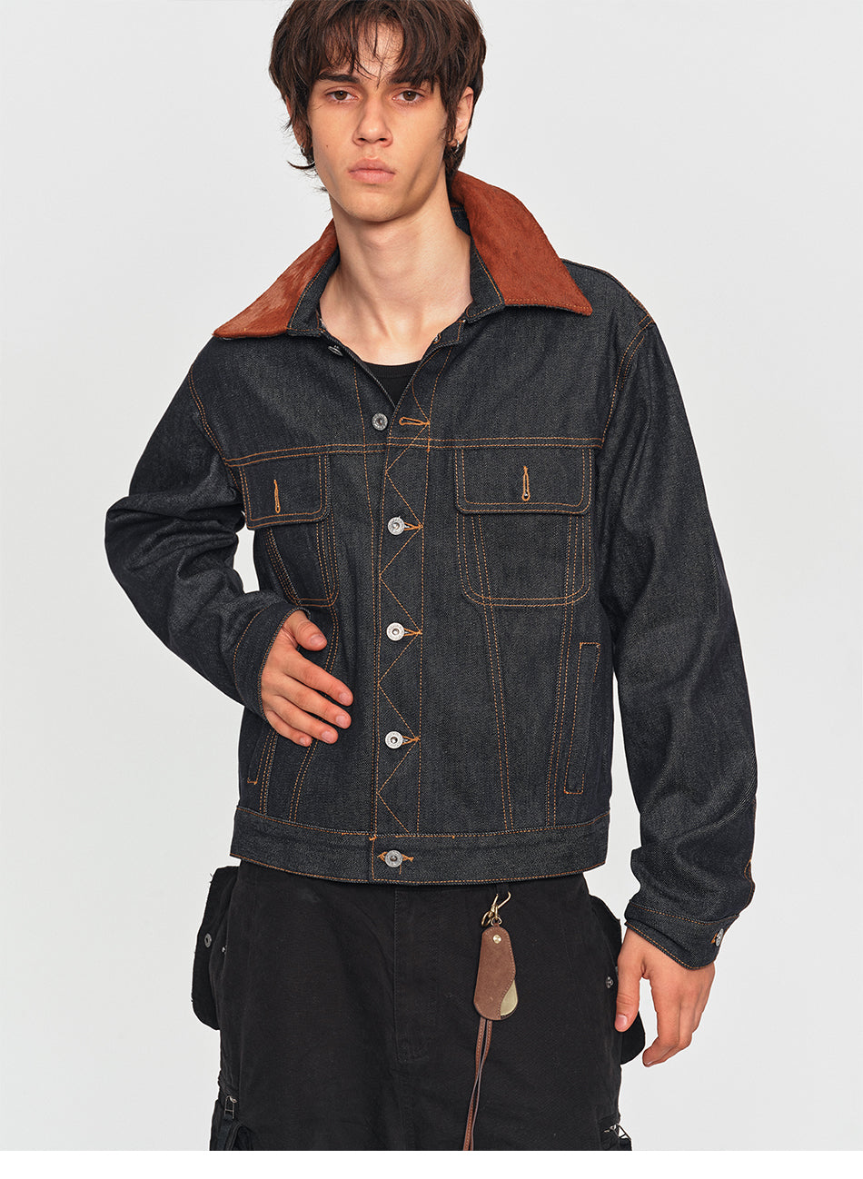 MADWITCH PONY-HAIR COLLAR DUAL-POCKET DENIM JACKET #2606WT3027