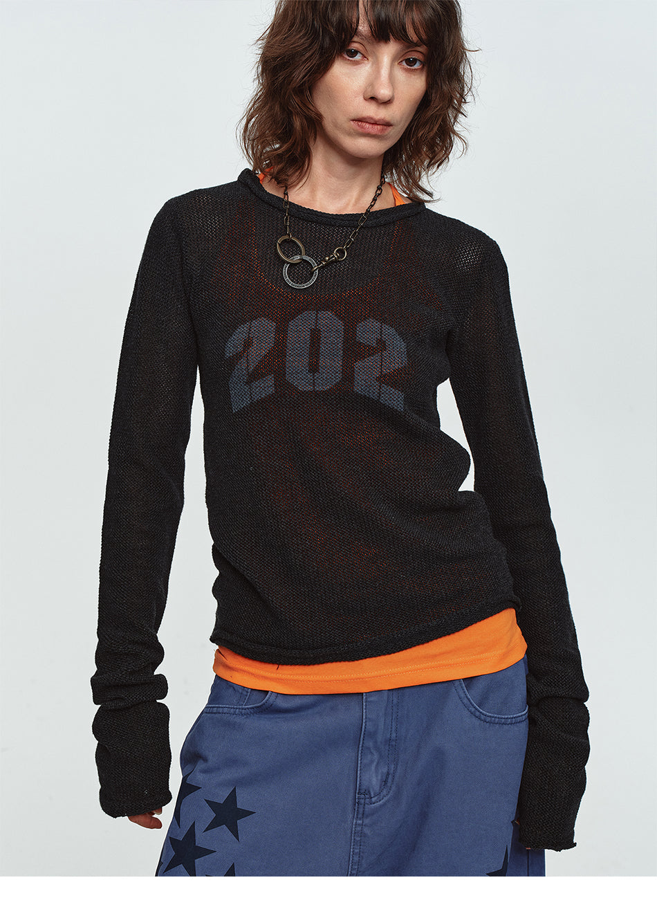 MADWITCH MESH GRAPHIC CROPPED SWEATER #MYC032