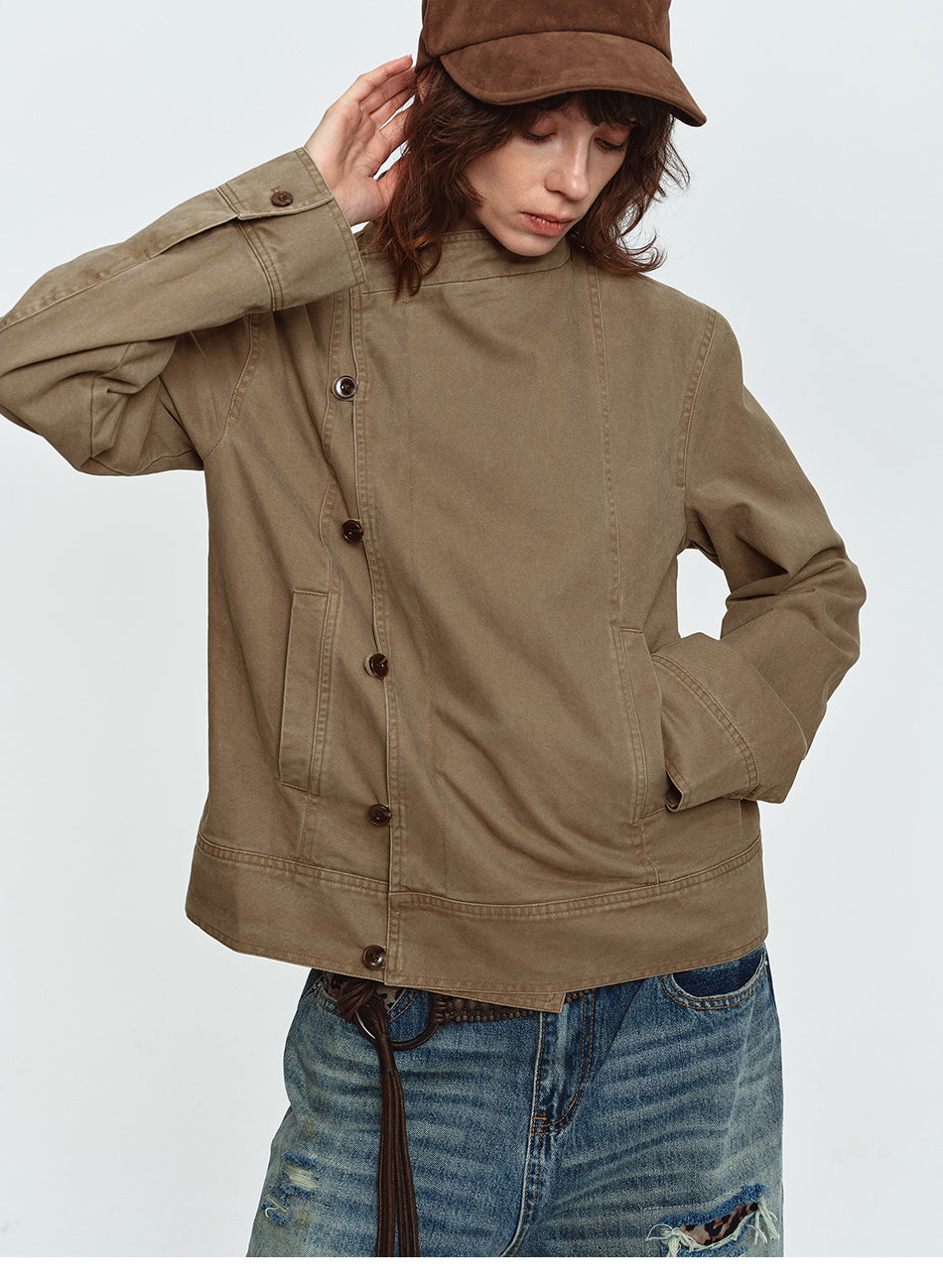 MADWITCH ASYMMETRIC WASHED STAND-COLLAR JACKET #N610