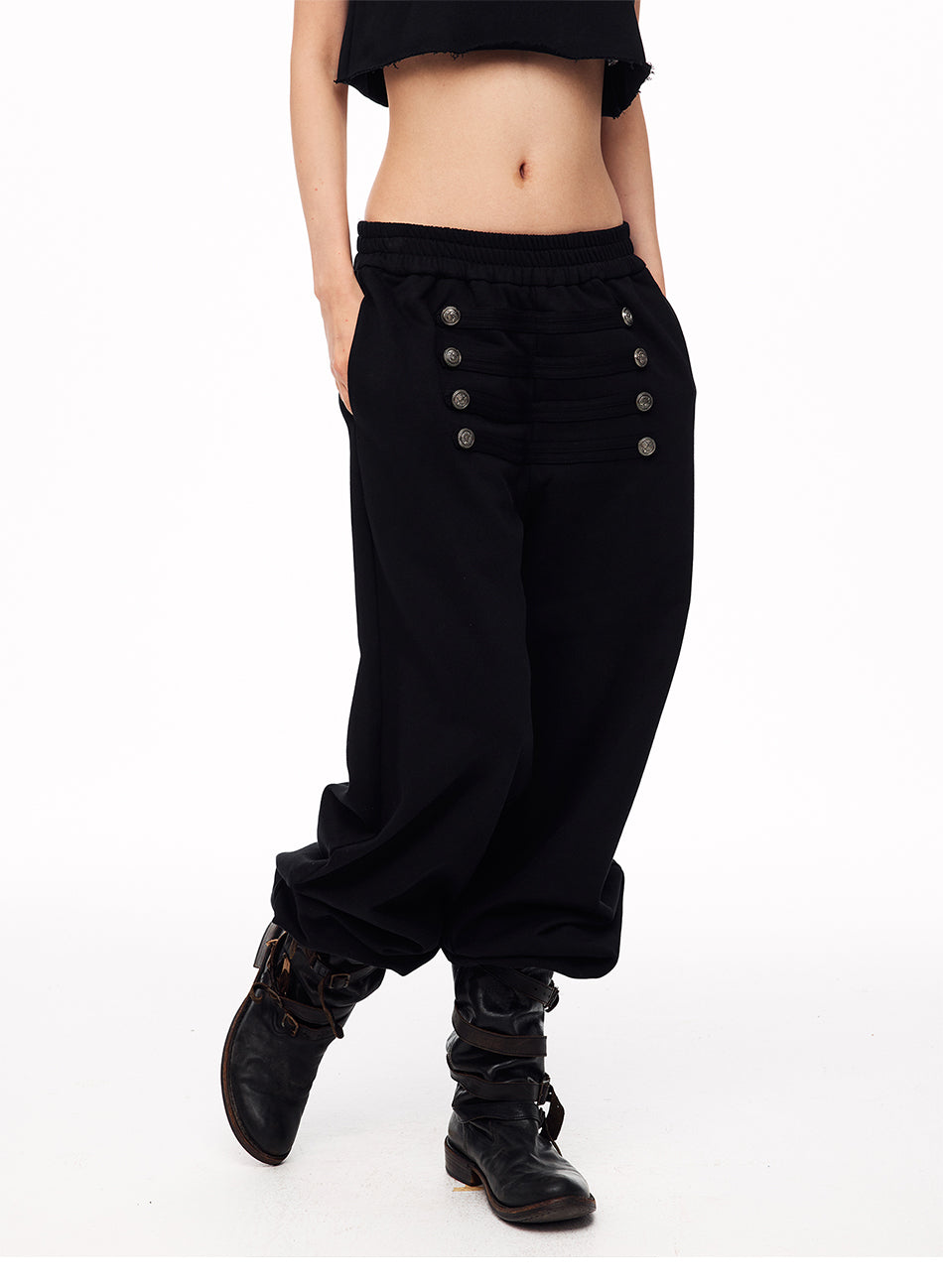 MADWITCH VINTAGE PALACE BUTTONED WIDE-LEG SWEATPANTS #L2026630